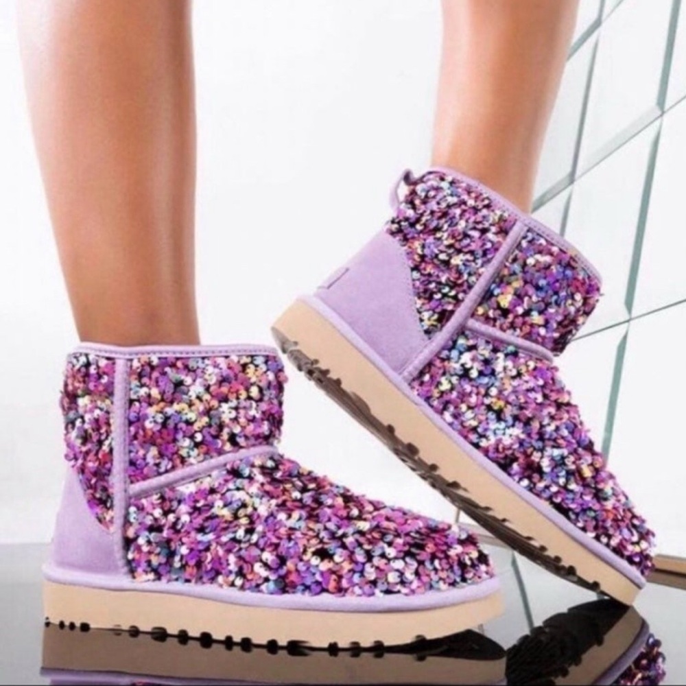 UGG Classic Mini Stellar Sequin Boots, Lilac Frost - Picture 6 of 6